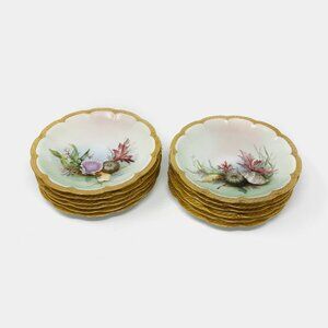 Set Of 12 Hand Painted Limoges Nautical Porcelain Plates